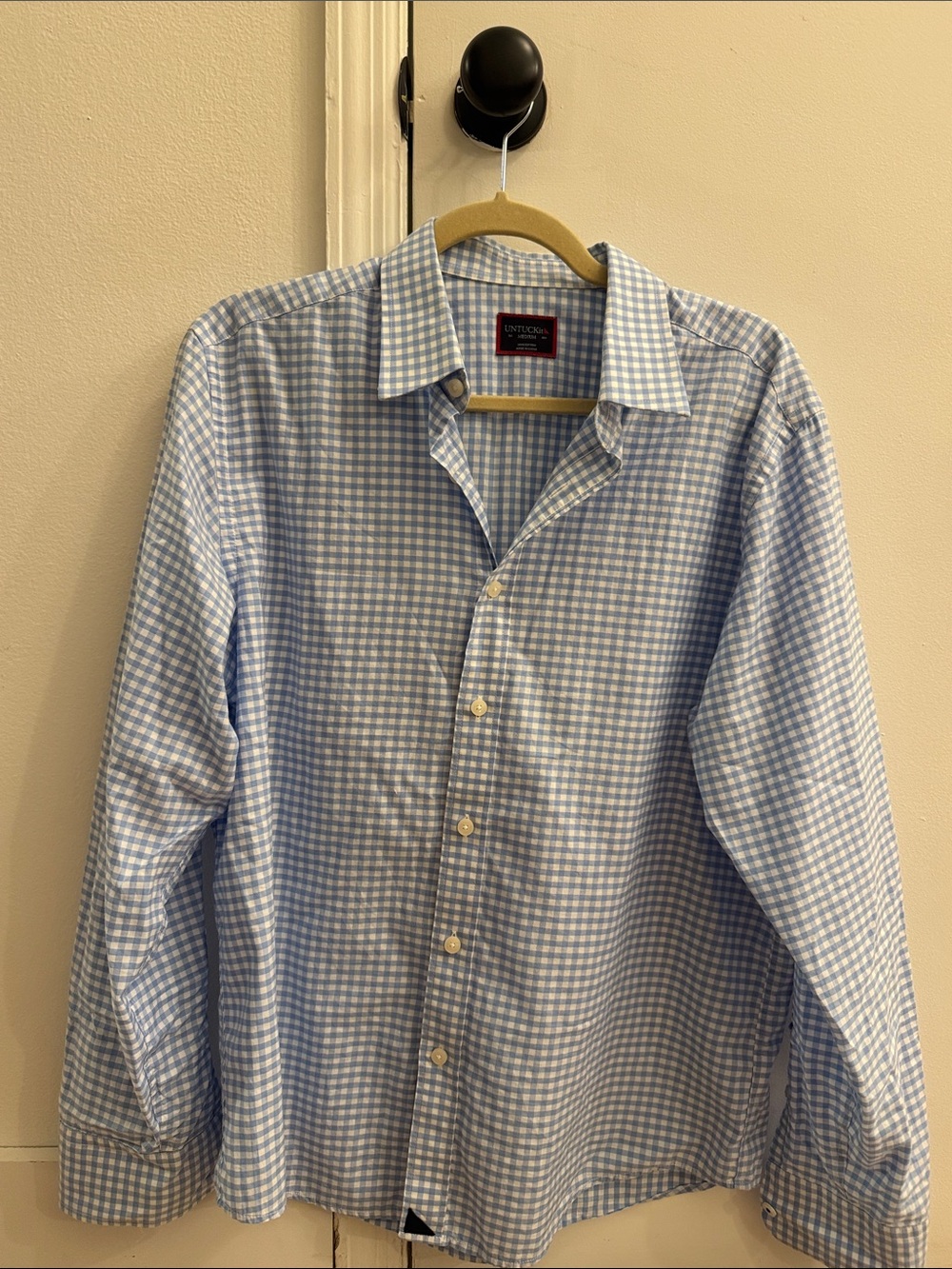UntuckIt Men’s Carneros Button Long Sleeve Blue Gingham Check Shirt Sz Med